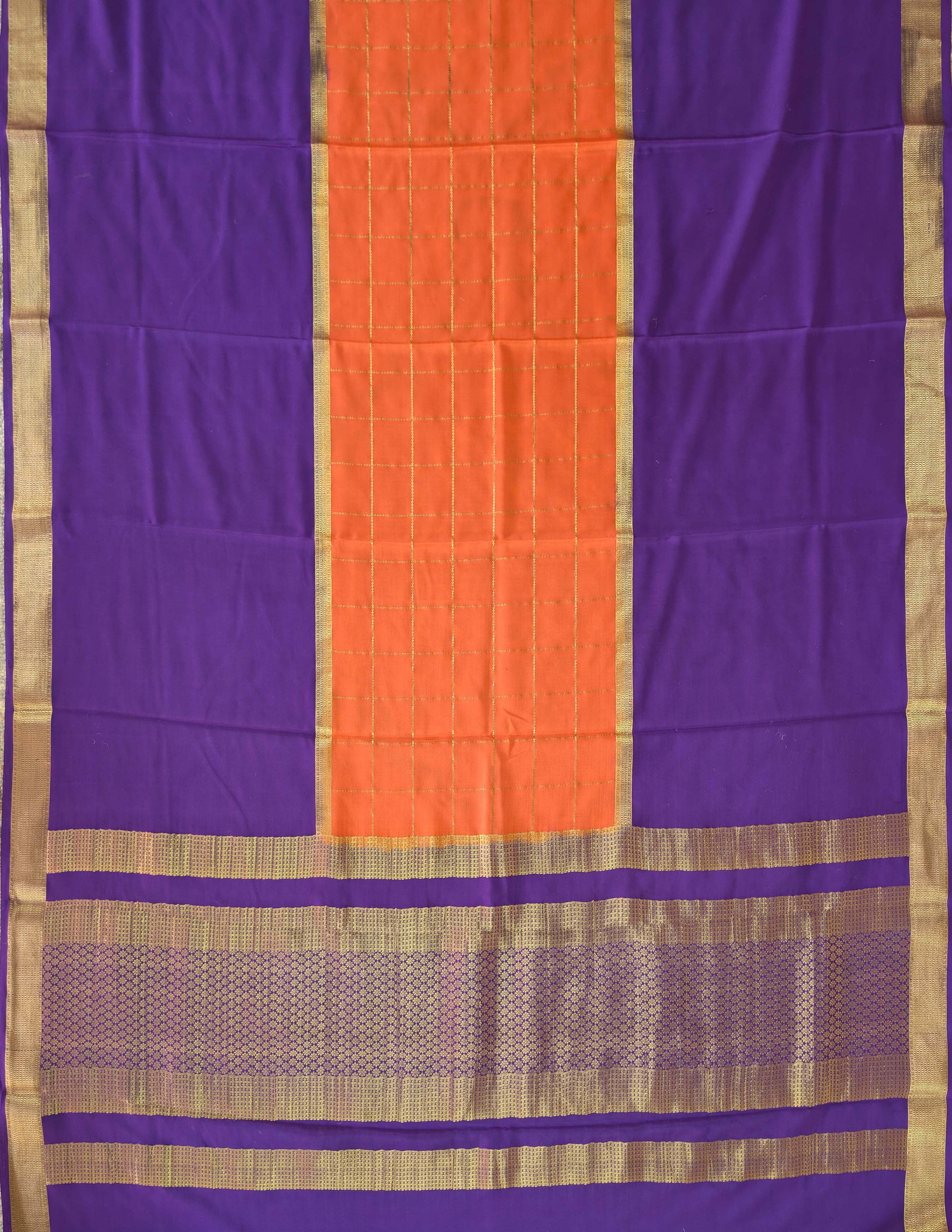 Pure Mysore Silk Crepe - Orange with Purple