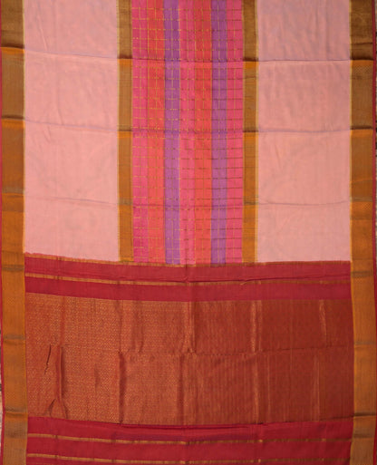 Pure Mysore Silk Crepe - Peach with Red 3D Pattern