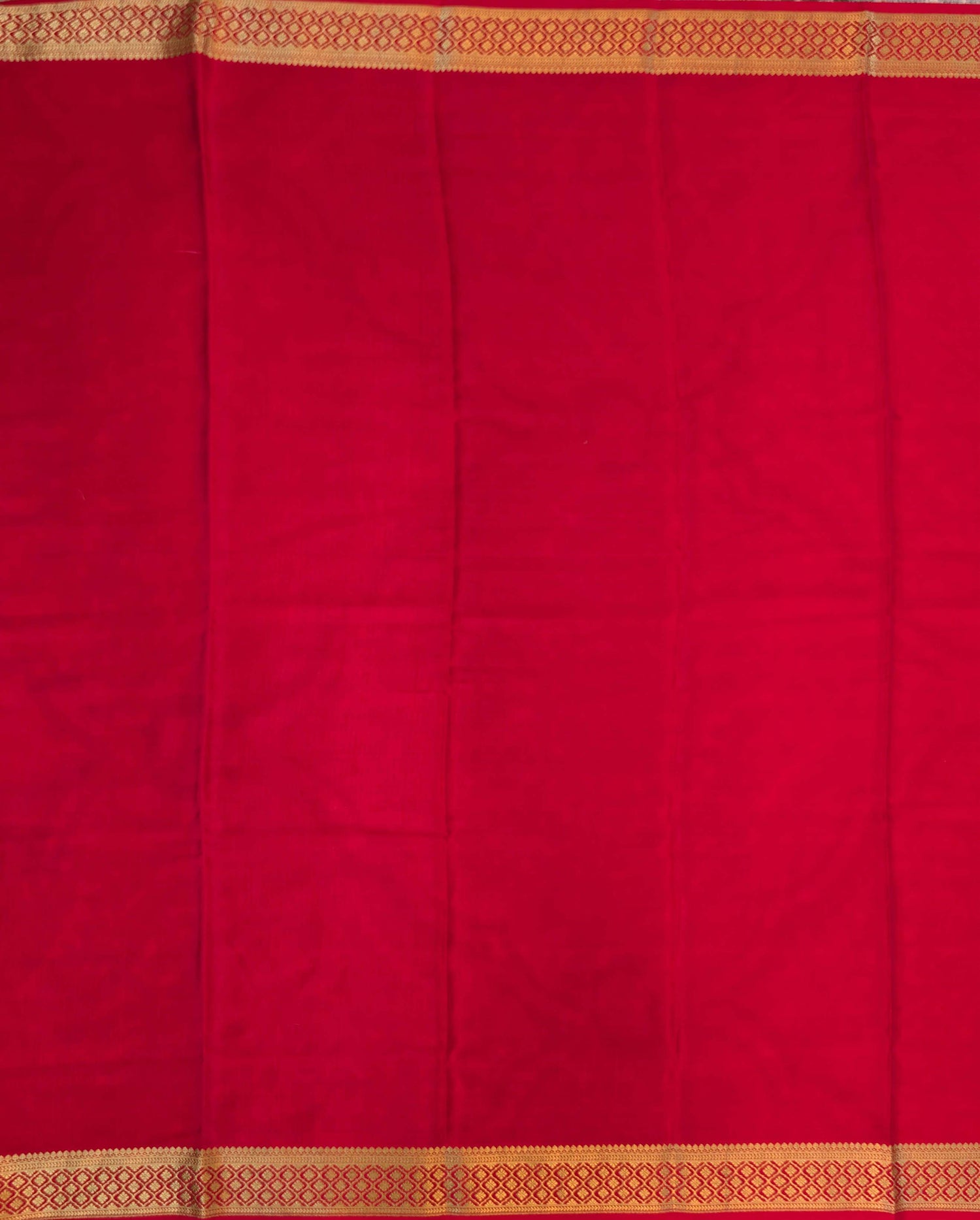 Pure Mysore Silk Crepe - Red with zari checks and border