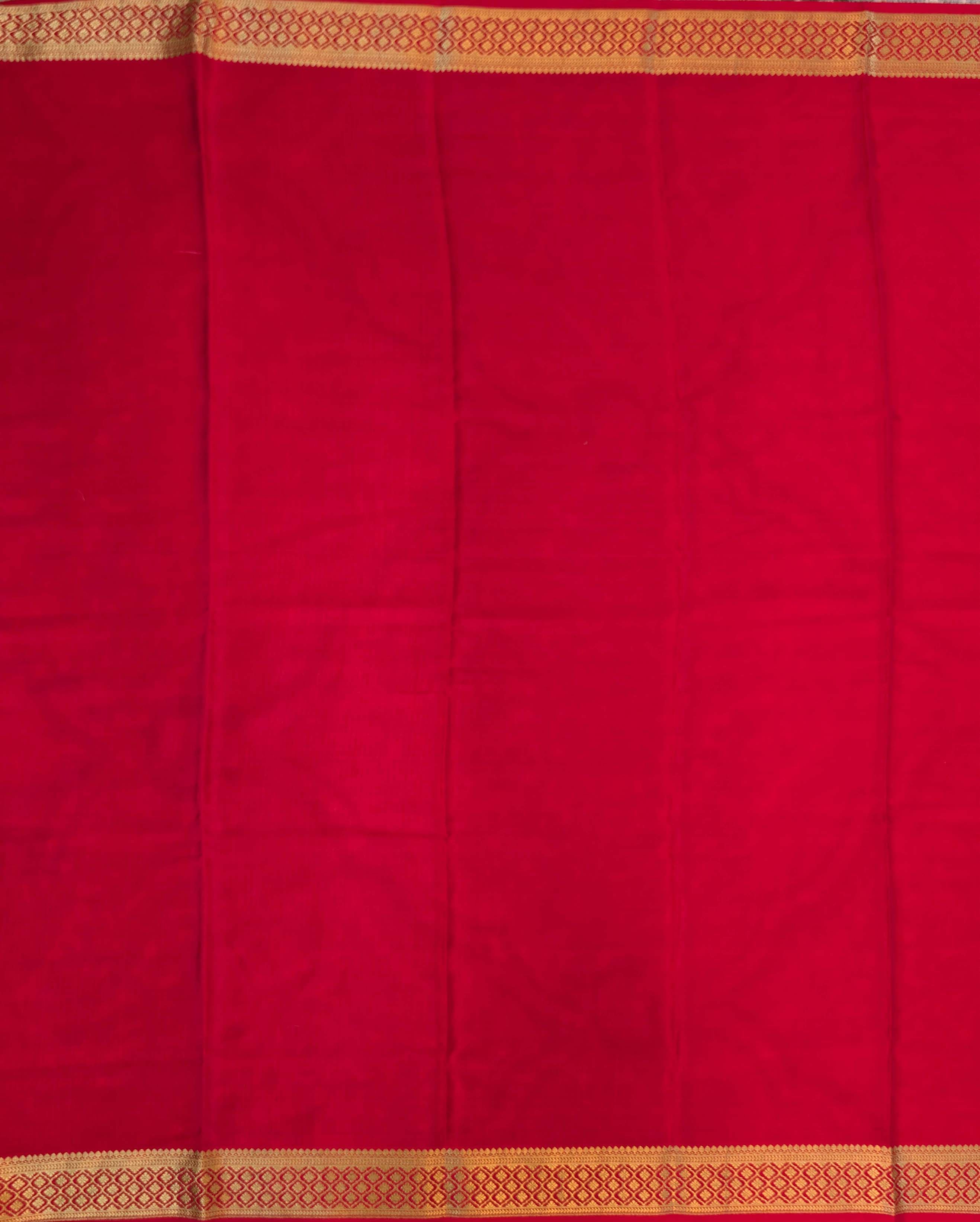 Pure Mysore Silk Crepe - Red with zari checks and border