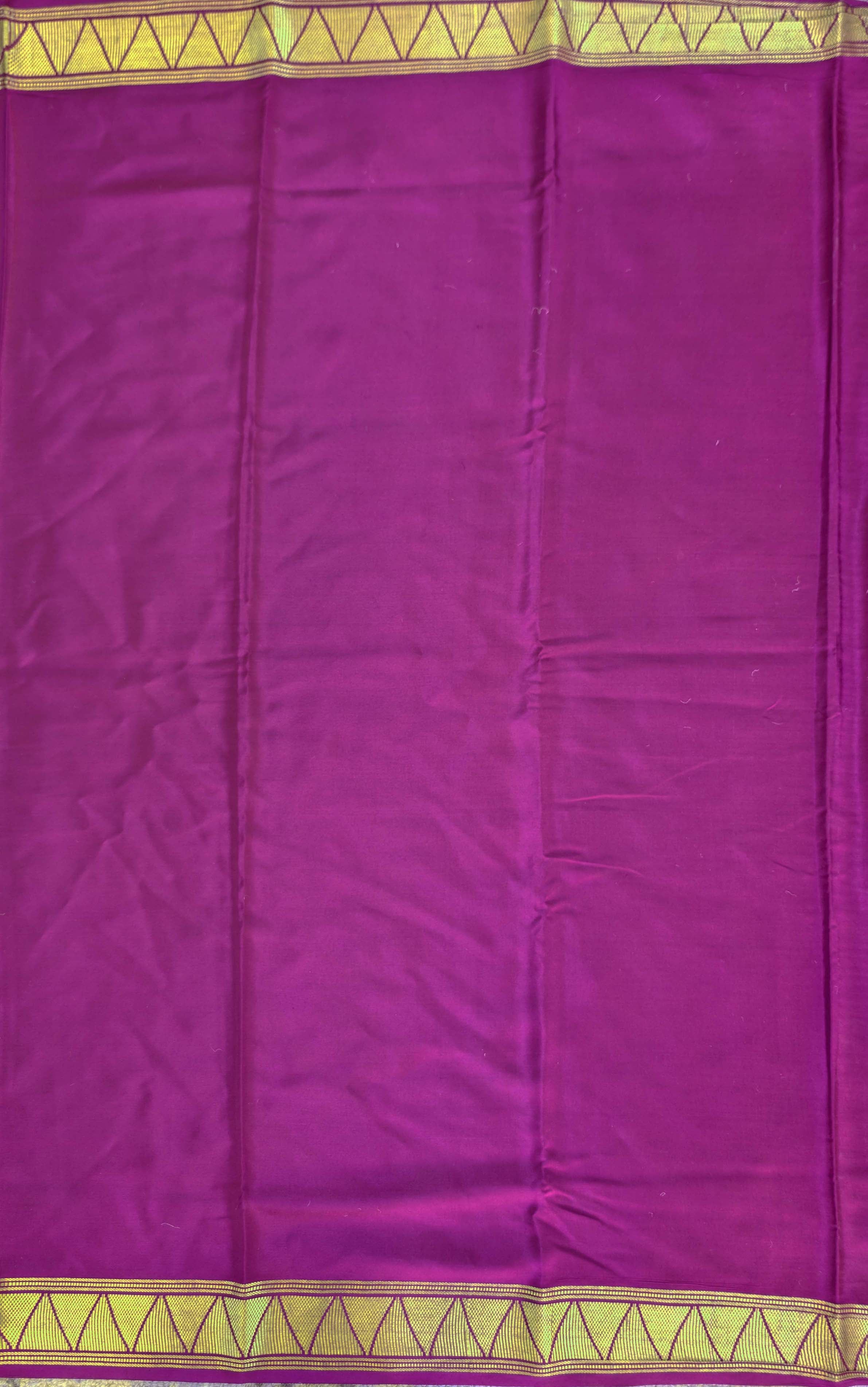 Pure Mysore Silk Crepe - Grey with Purple Half &amp; Half Pattern