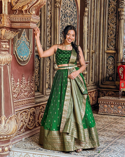 Green Pre-Draped Lehanga Set