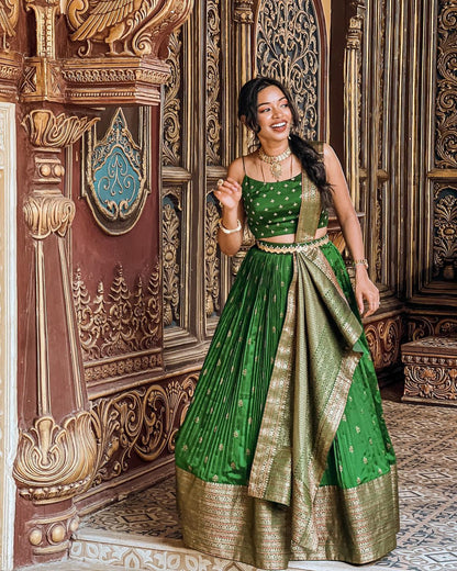 Green Pre-Draped Lehanga Set