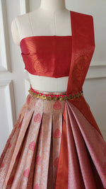 Load image into Gallery viewer, Pinkish Grey &amp; Red Pre-Draped Lehanga Set
