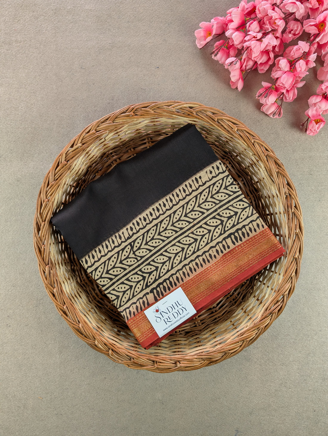 Hand Block Printed Maheshwari Silk - Black