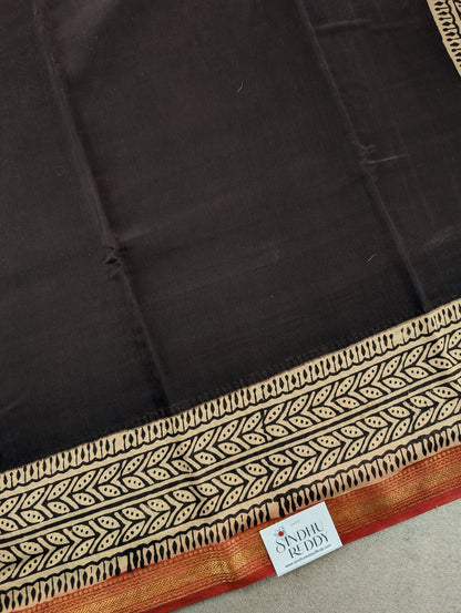 Hand Block Printed Maheshwari Silk - Black