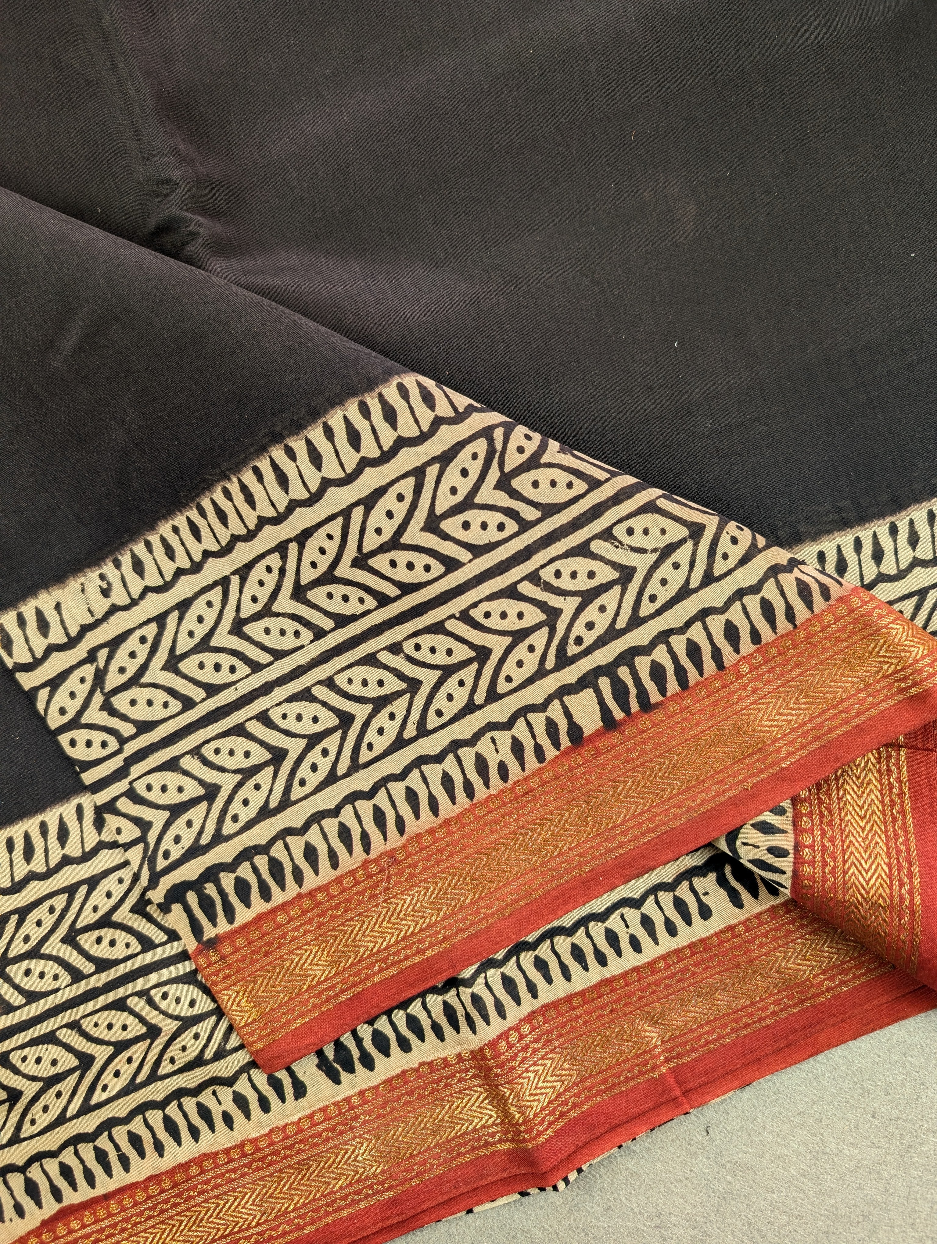 Hand Block Printed Maheshwari Silk - Black