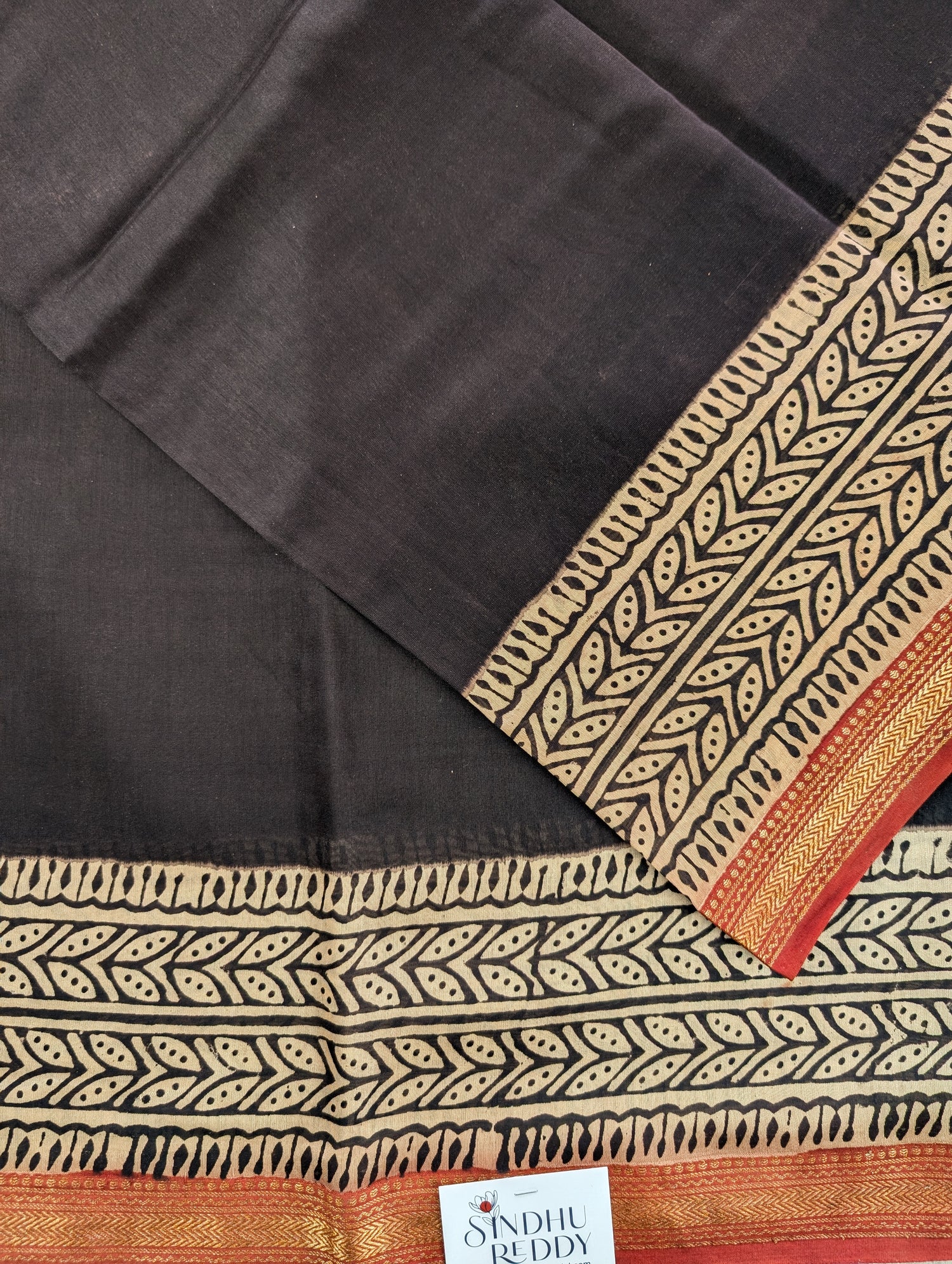 Hand Block Printed Maheshwari Silk - Black