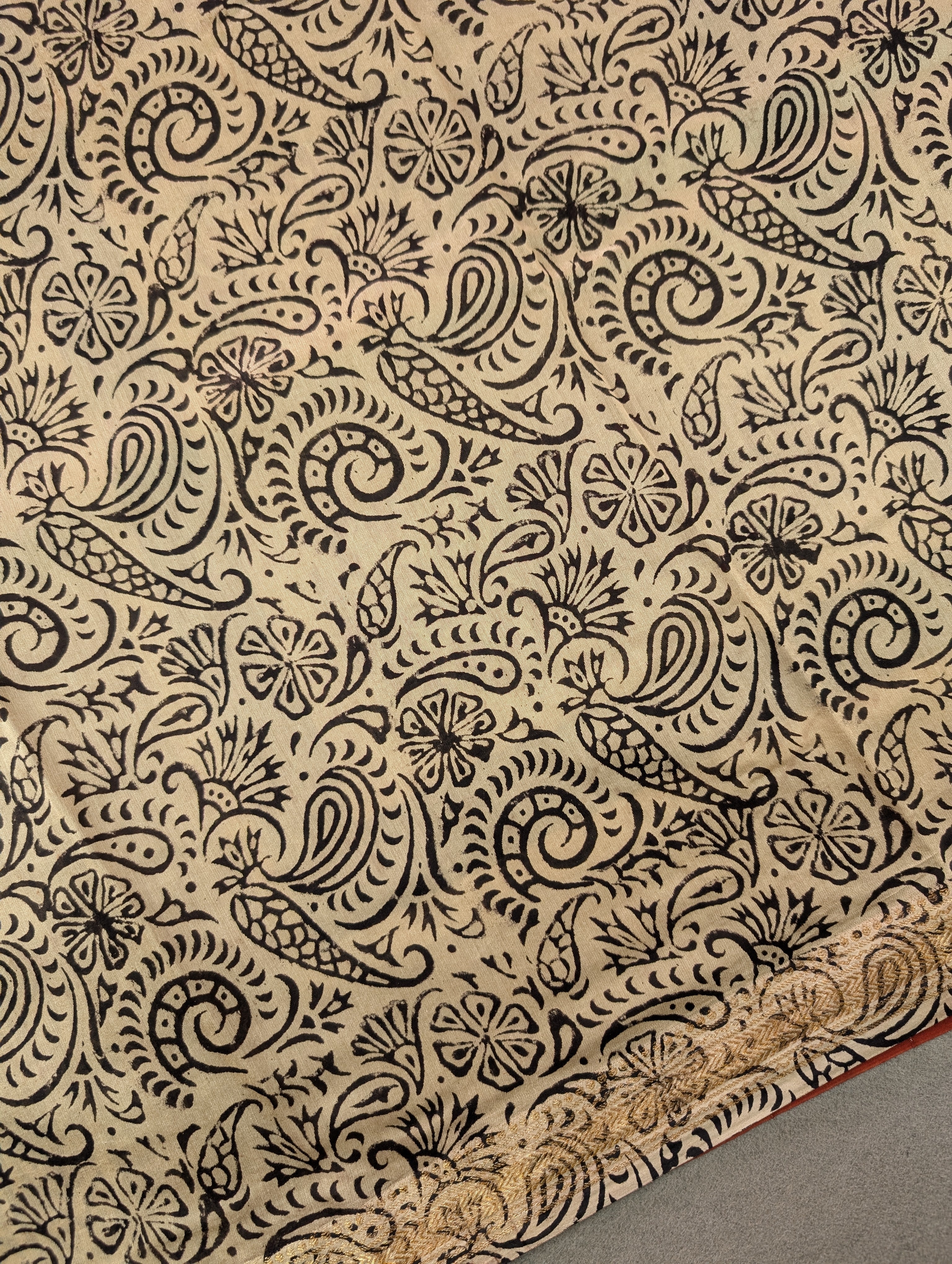 Hand Block Printed Maheshwari Silk - Black