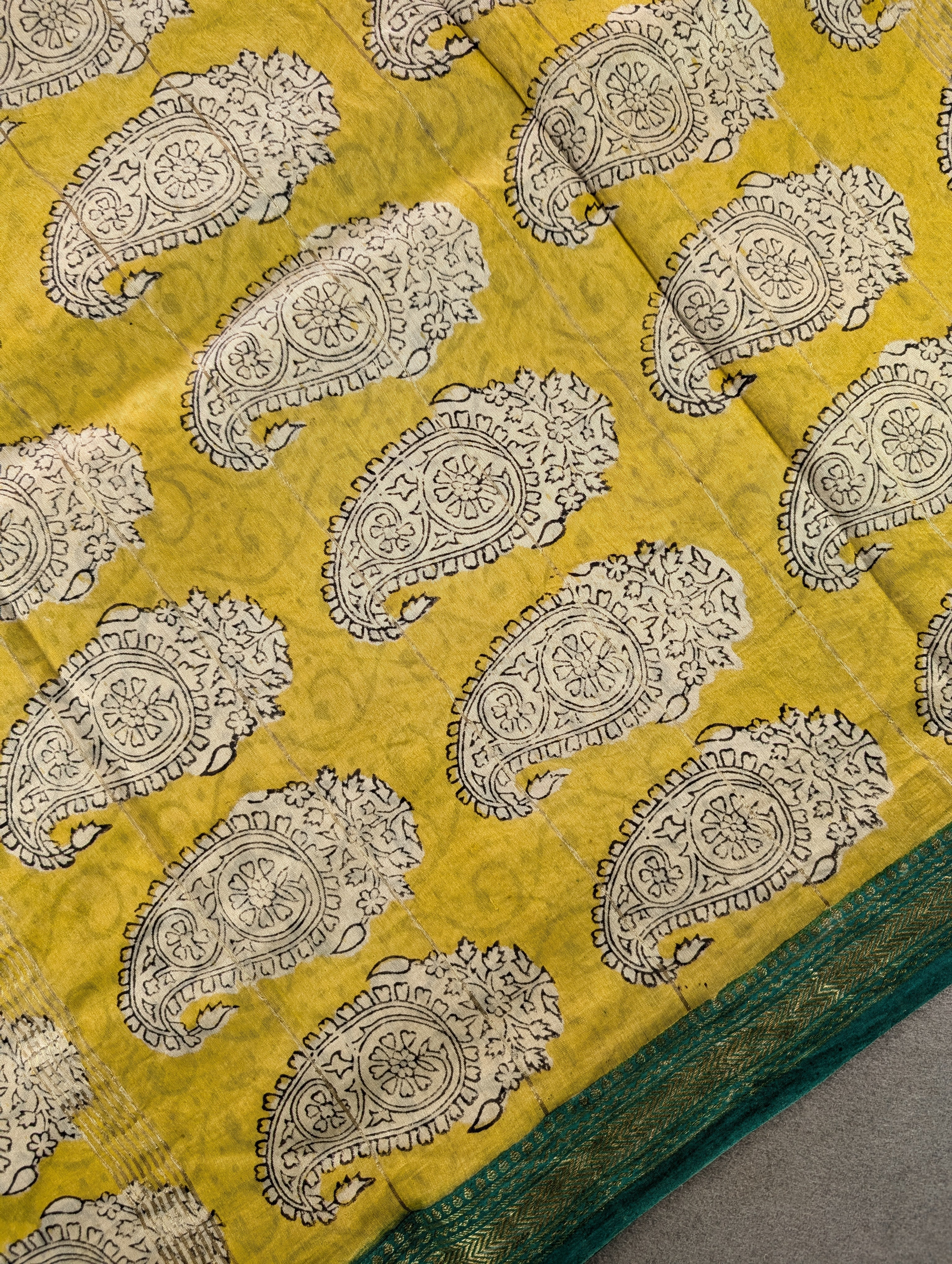 Hand Block Printed Maheshwari Silk - Black w/t Yellow