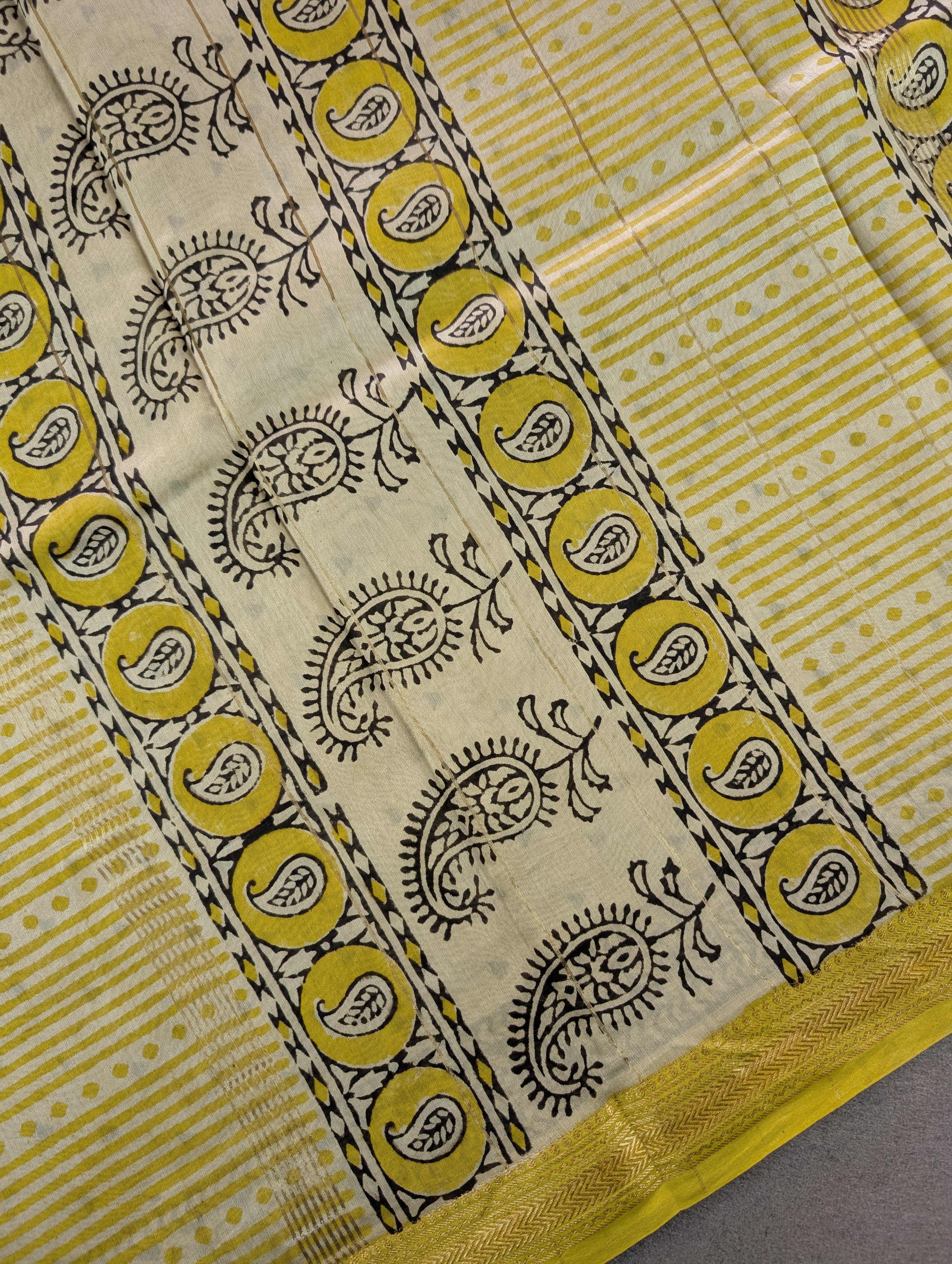 Hand Block Printed Maheshwari Silk - Blue w/t Yellow