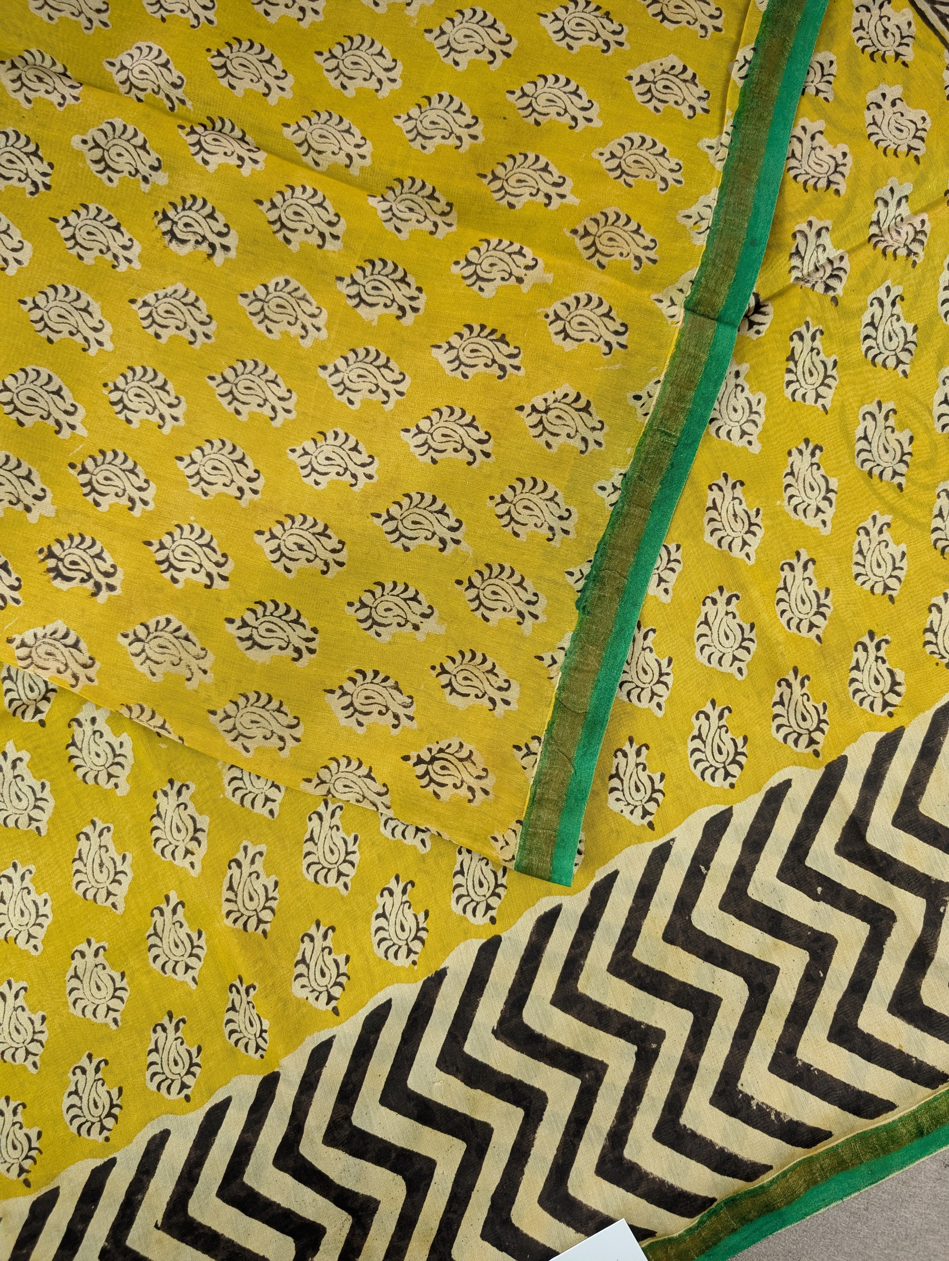 Hand Block Printed Maheshwari Silk - Yellow w/t Black