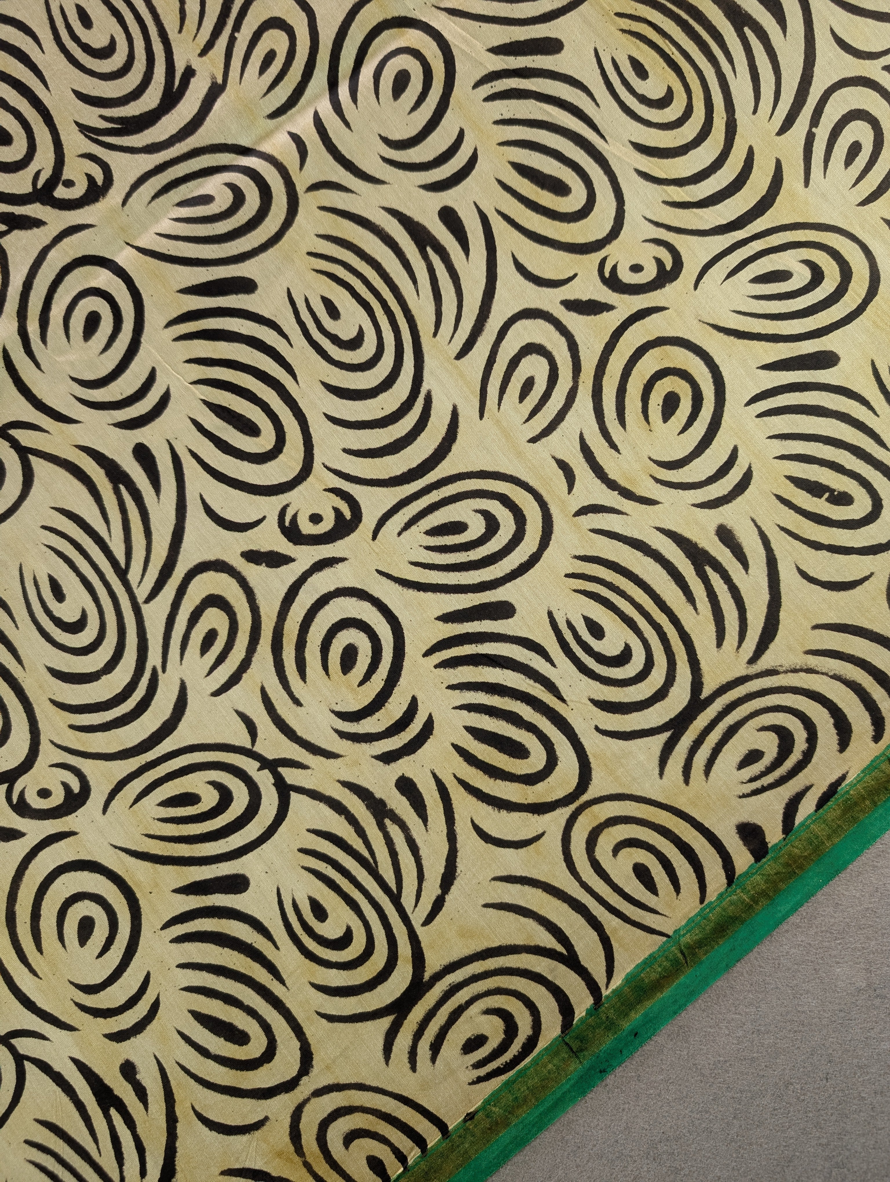 Hand Block Printed Maheshwari Silk - Yellow w/t Black