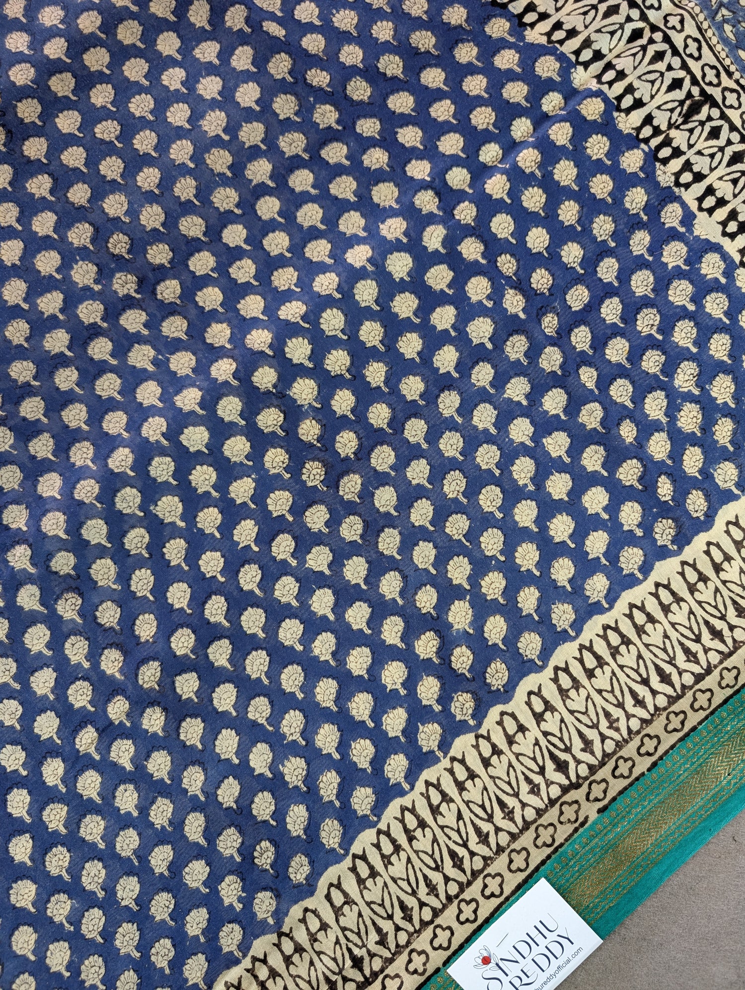 Hand Block Printed Maheshwari Silk - Blue