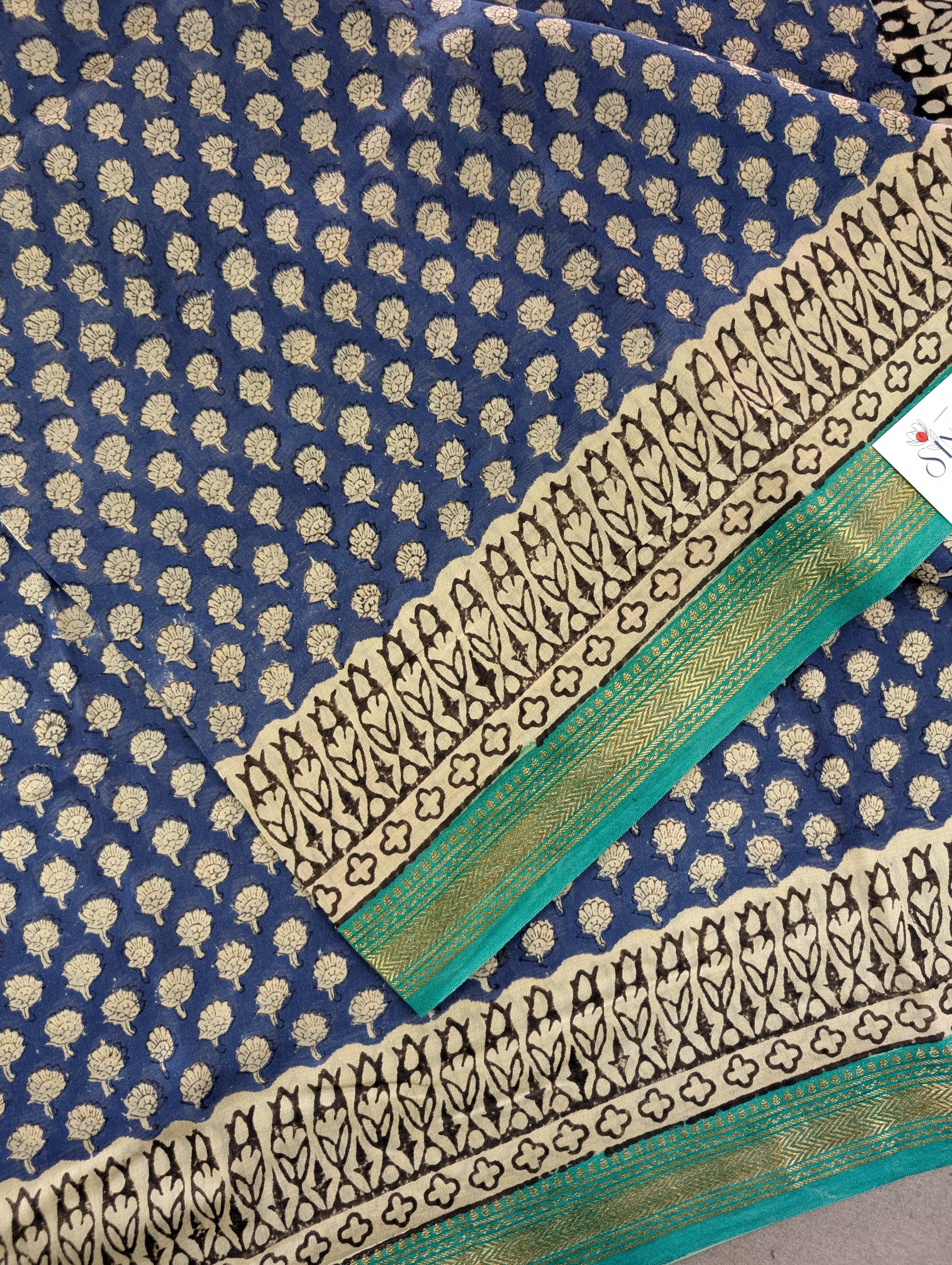 Hand Block Printed Maheshwari Silk - Blue