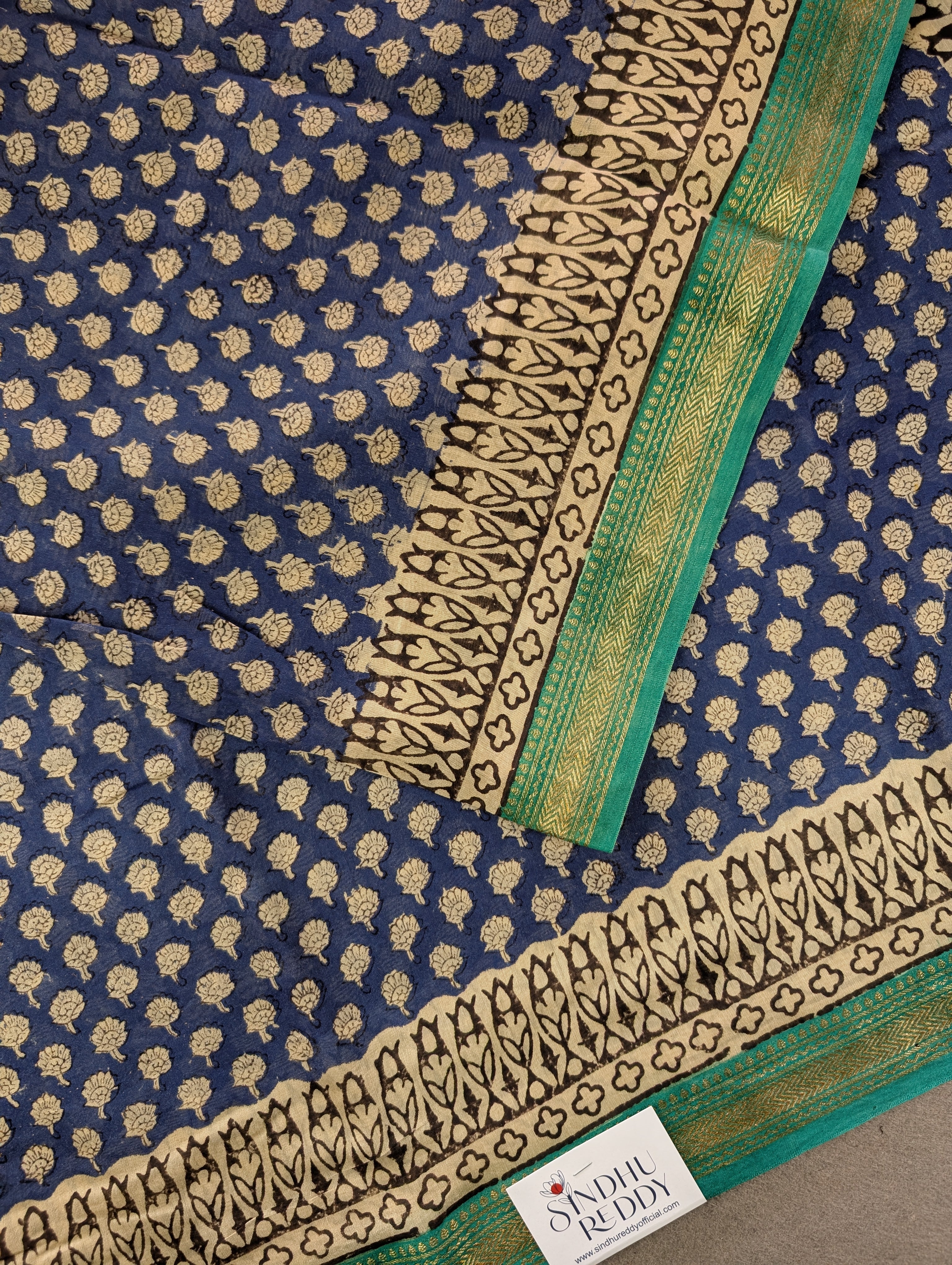 Hand Block Printed Maheshwari Silk - Blue