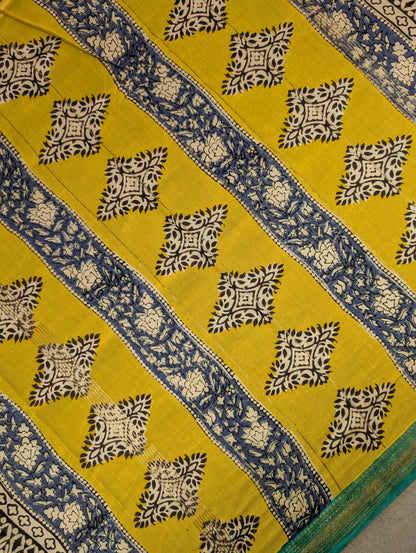 Hand Block Printed Maheshwari Silk - Blue