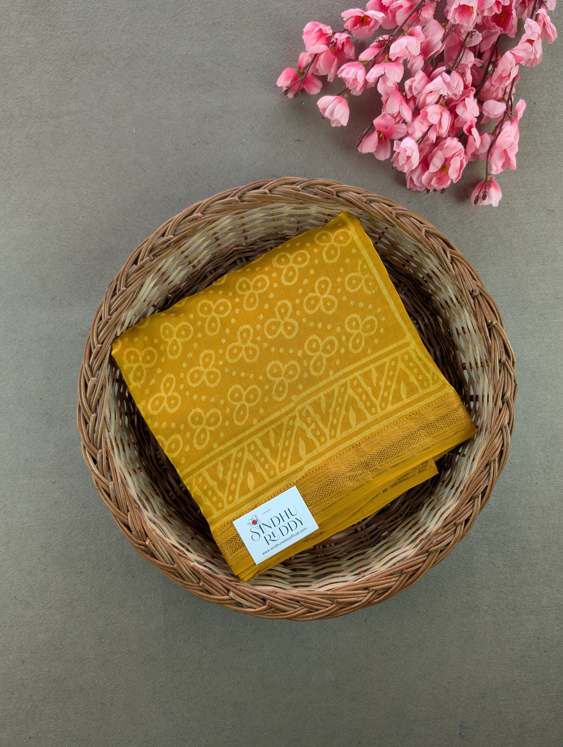 Hand Block Printed Maheshwari Silk - Mustard Yellow