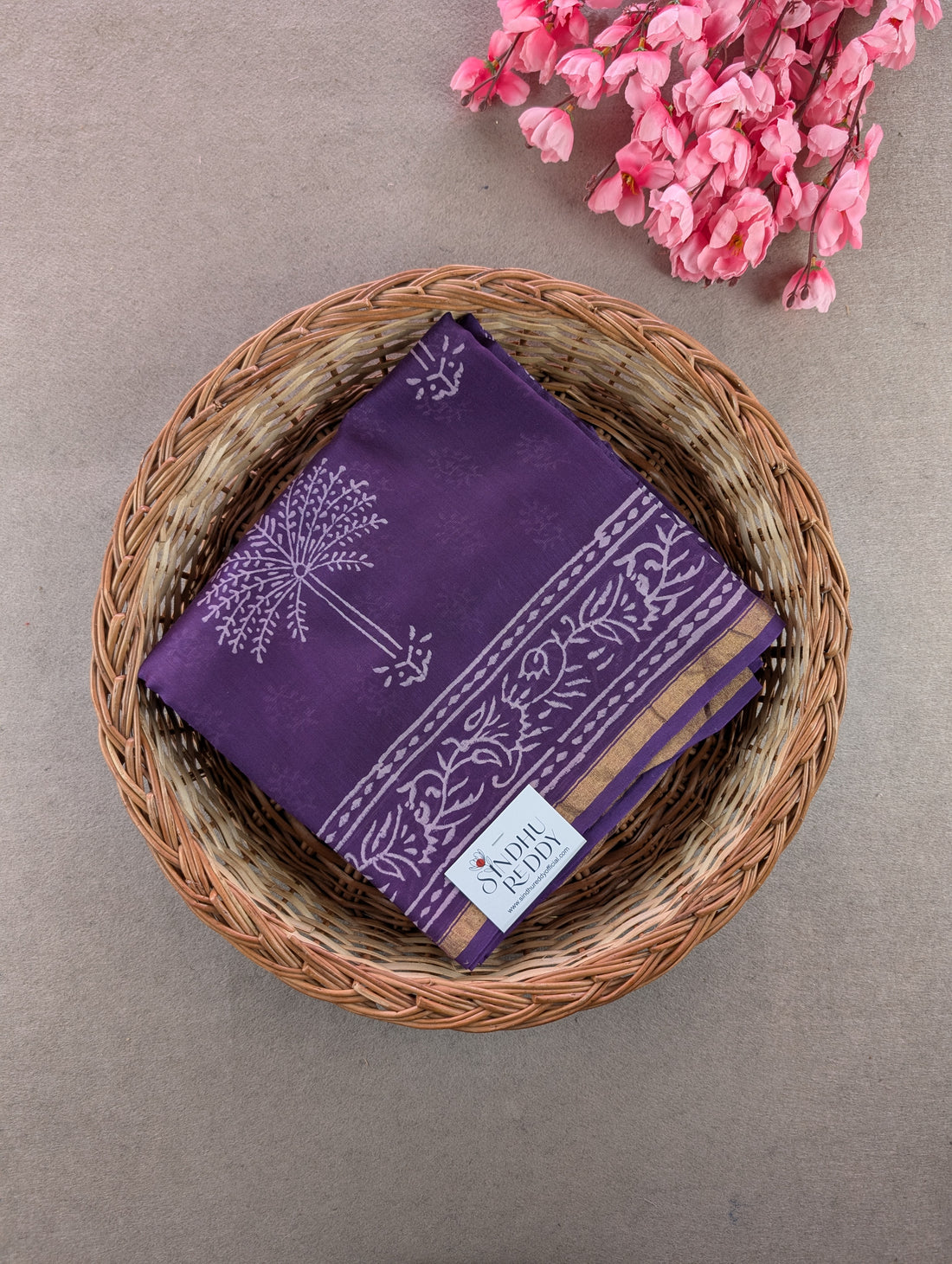 Hand Block Printed Maheshwari Silk - Purple