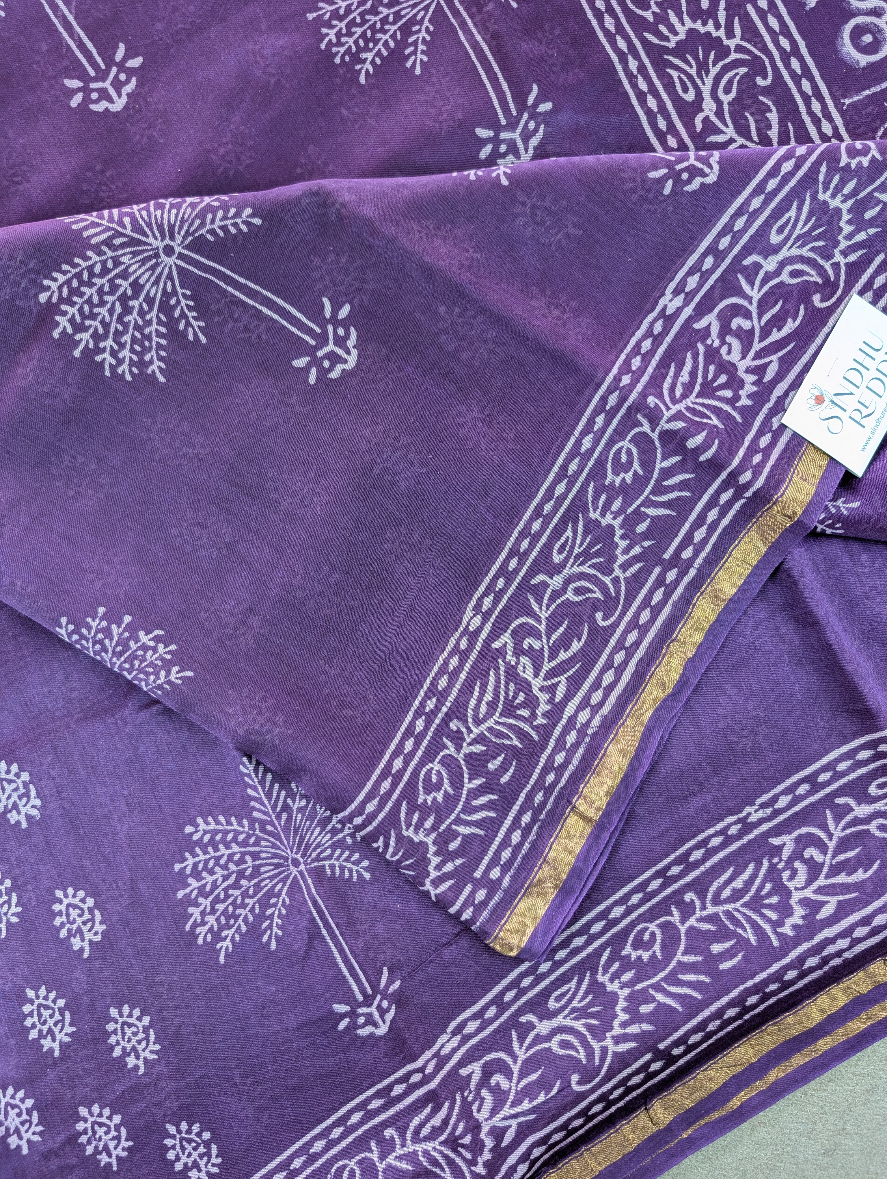 Hand Block Printed Maheshwari Silk - Purple