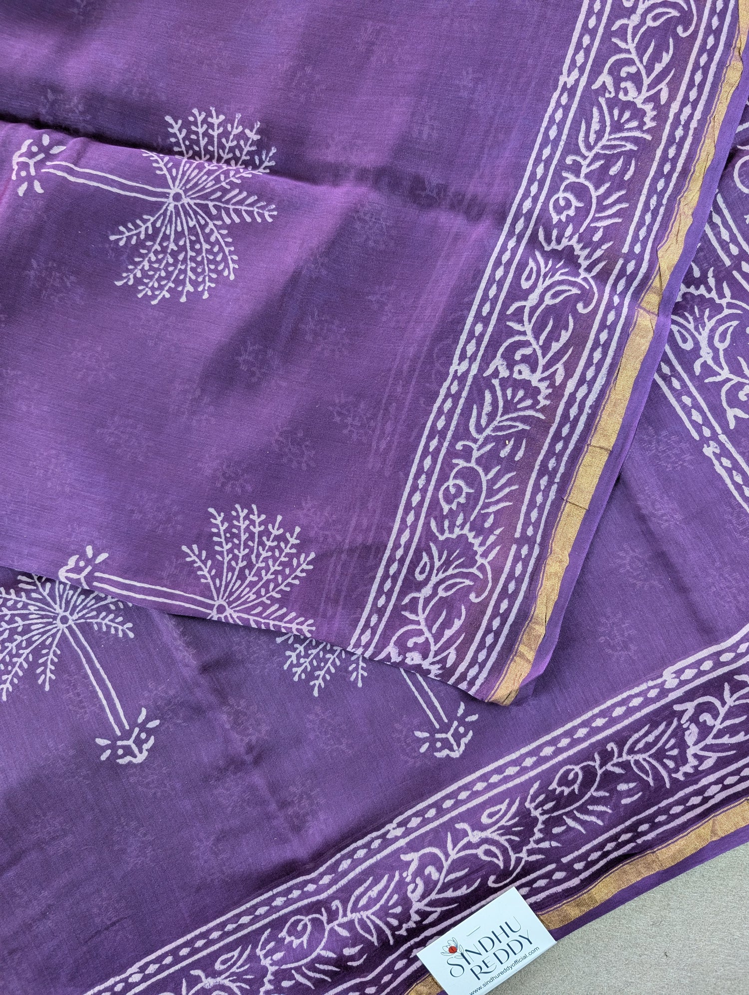 Hand Block Printed Maheshwari Silk - Purple