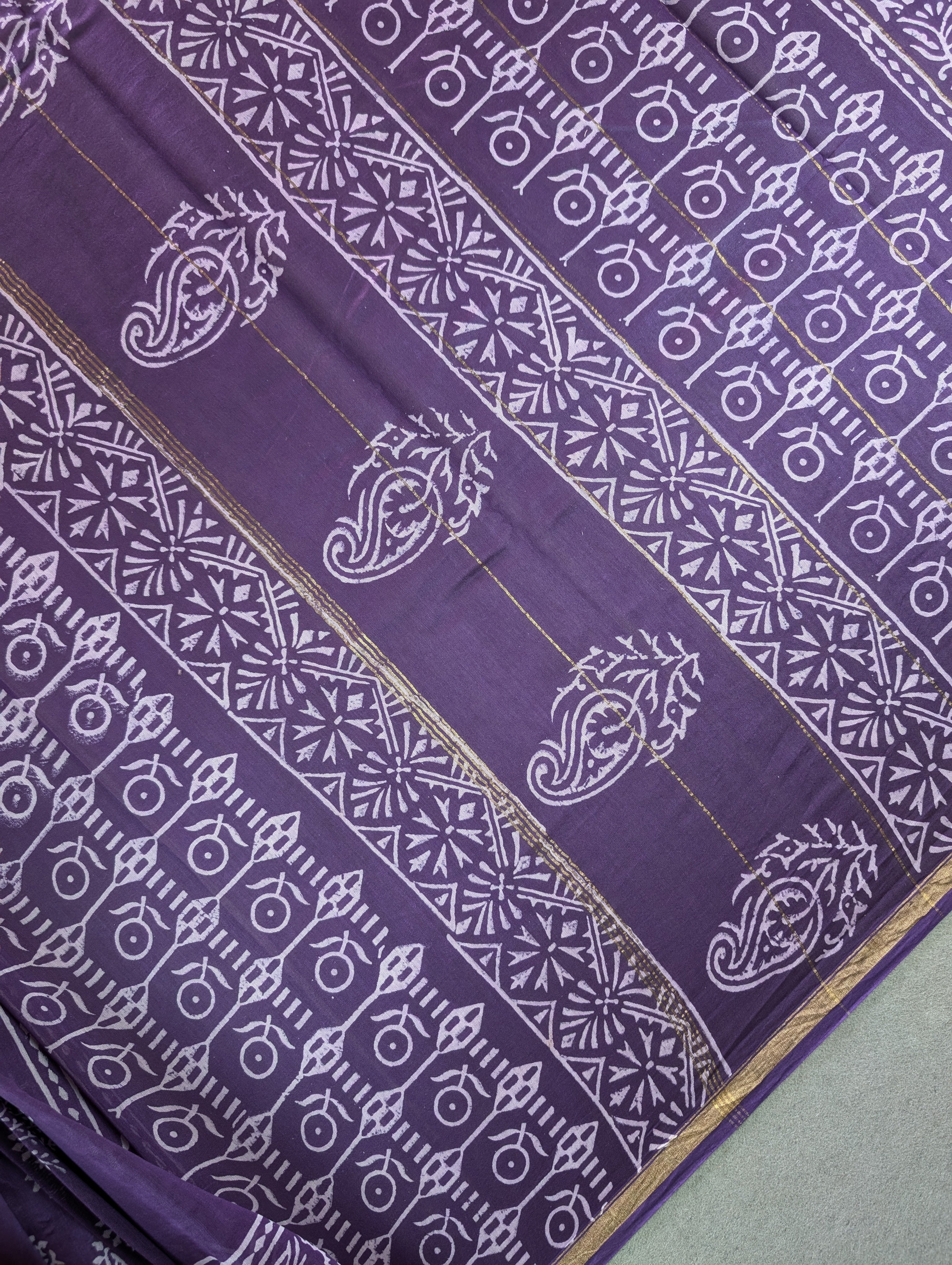 Hand Block Printed Maheshwari Silk - Purple