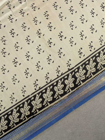 Hand Block Printed Maheshwari Silk - Blue w/t Black