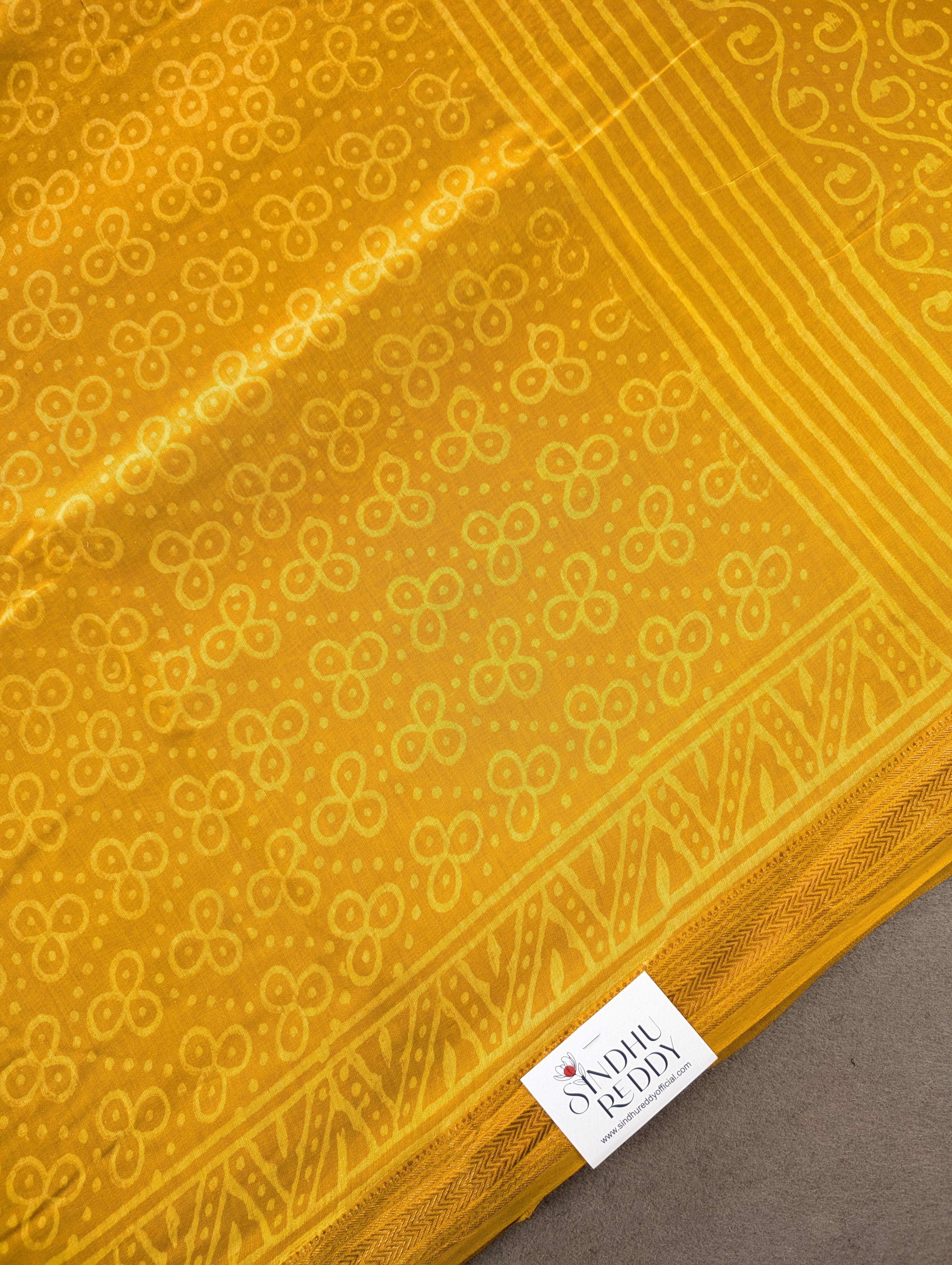 Hand Block Printed Maheshwari Silk - Mustard Yellow