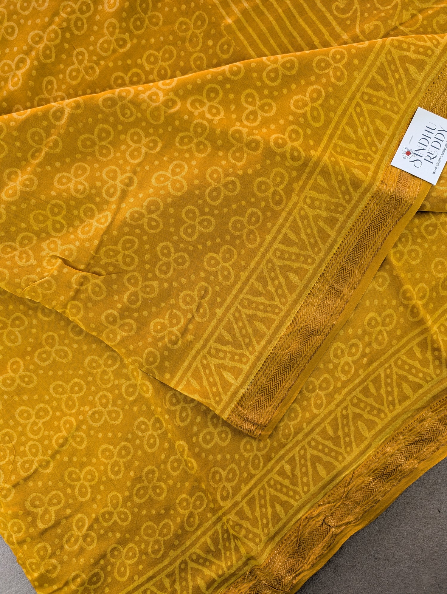 Hand Block Printed Maheshwari Silk - Mustard Yellow