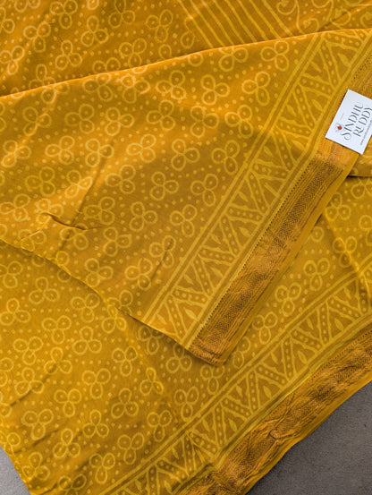 Hand Block Printed Maheshwari Silk - Mustard Yellow