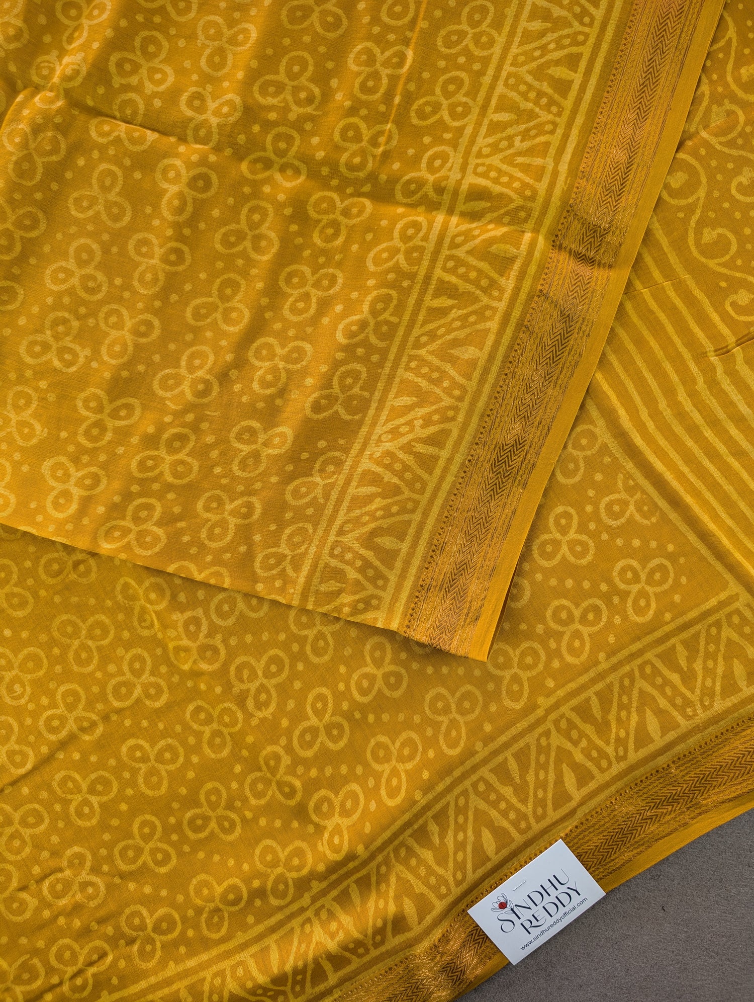 Hand Block Printed Maheshwari Silk - Mustard Yellow