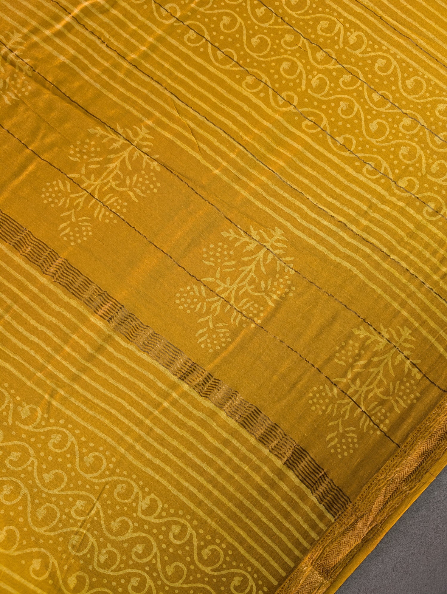 Hand Block Printed Maheshwari Silk - Mustard Yellow