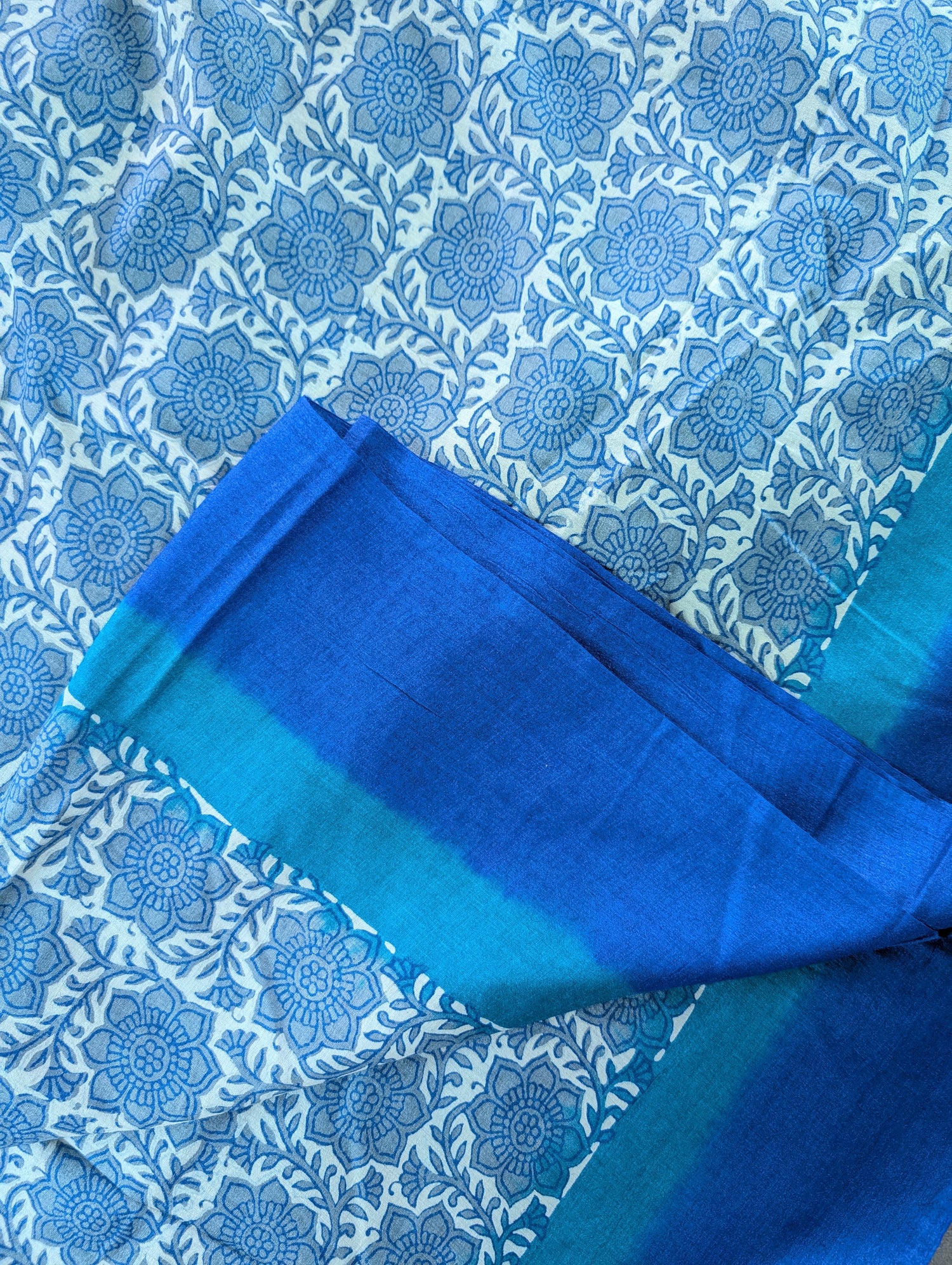 Block Print X Bandhani - Cyan Blue &amp; Teal Blue