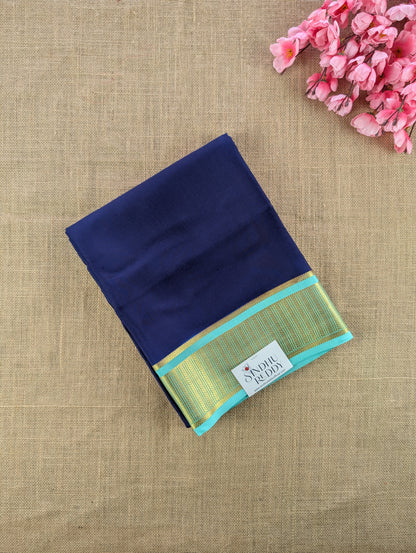 Pure Mysore Silk Crepe - Dark Blue with Turquoise Blue