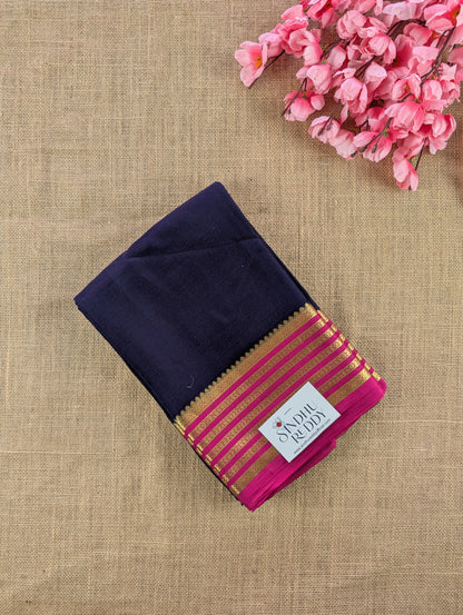 Pure Mysore Silk Crepe - Navy blue with Pink