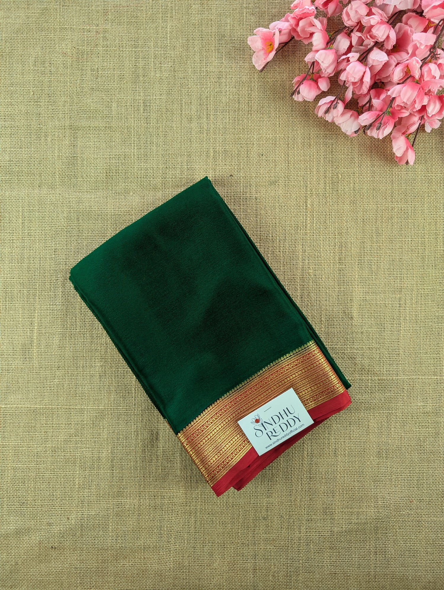 Pure Mysore Silk Crepe - Green with Red