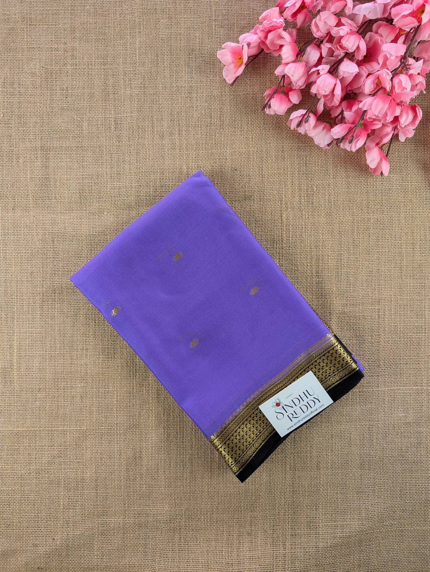 Pure Mysore Silk Crepe - Dark Lavender with Black