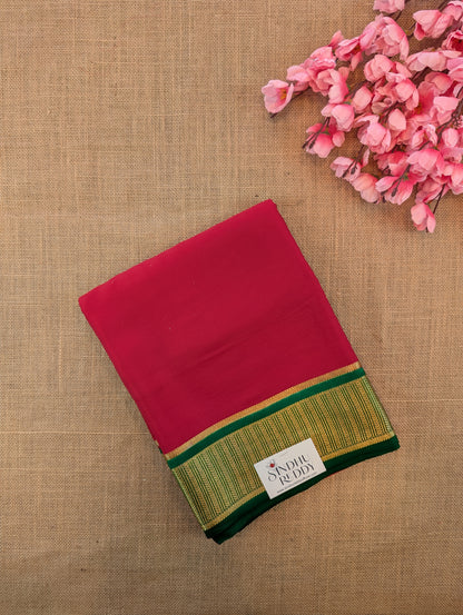 Pure Mysore Silk Crepe - Pinkish Red with Green