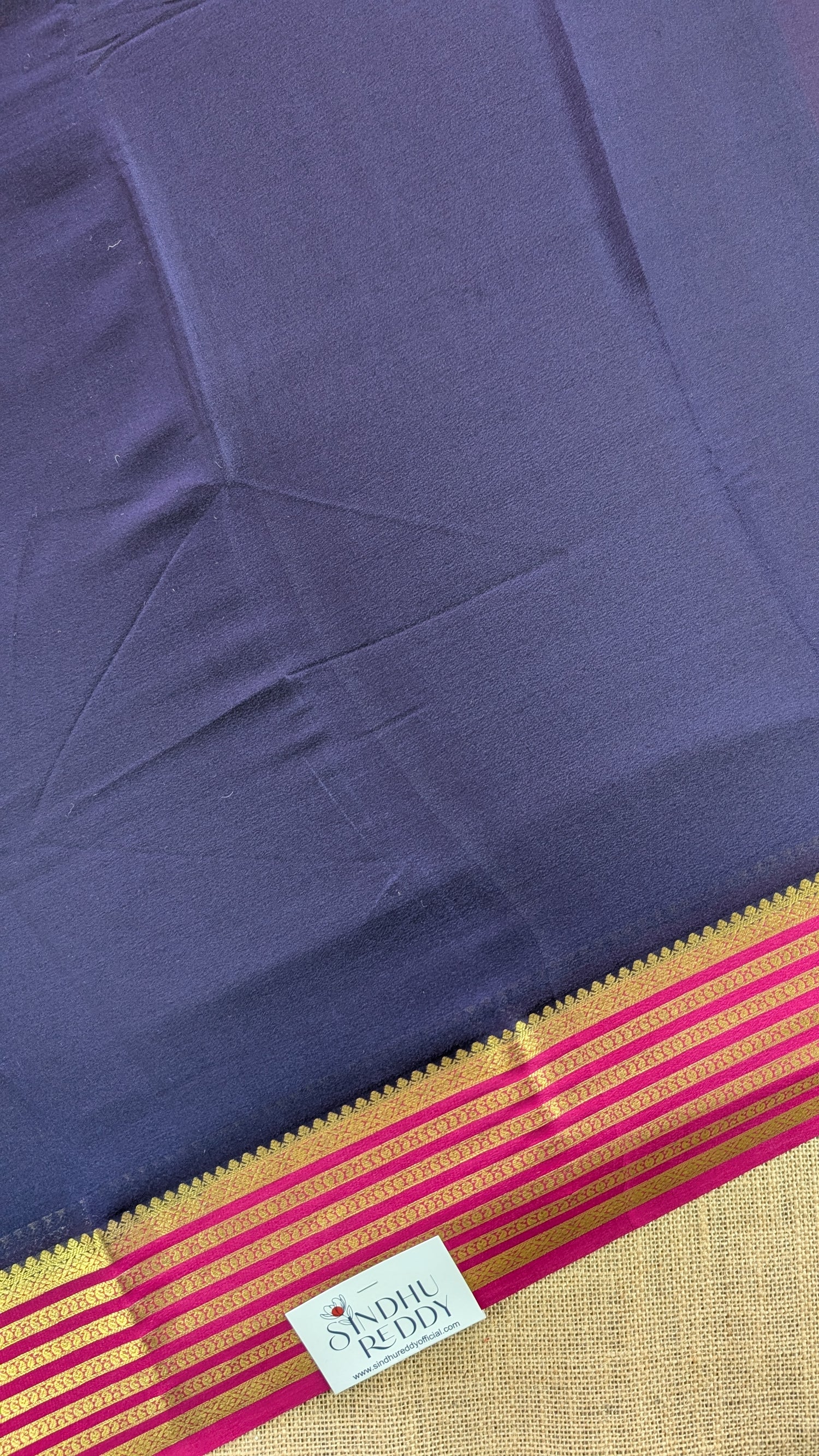 Pure Mysore Silk Crepe - Navy blue with Pink