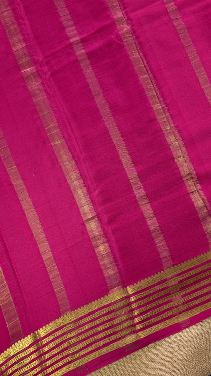 Pure Mysore Silk Crepe - Navy blue with Pink