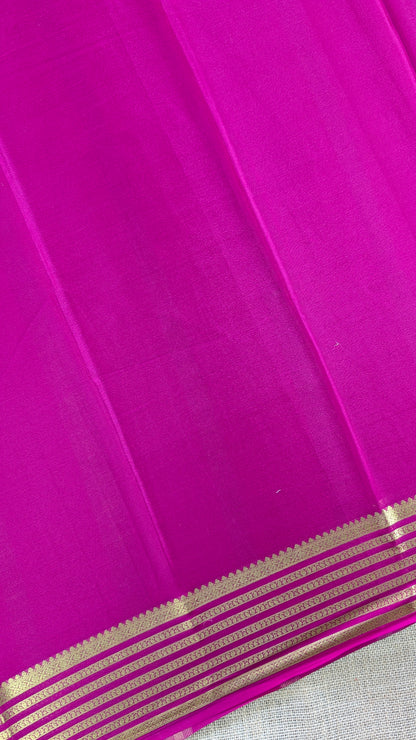 Pure Mysore Silk Crepe - Navy blue with Pink