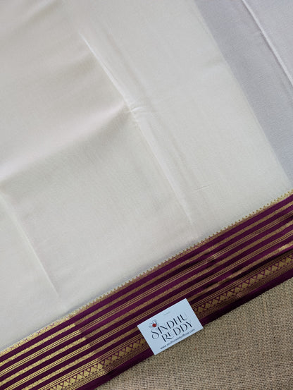 Pure Mysore Silk Crepe - Cream with Purple