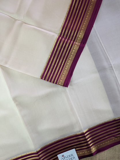 Pure Mysore Silk Crepe - Cream with Purple