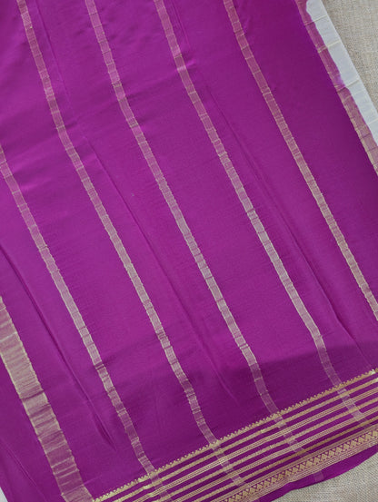 Pure Mysore Silk Crepe - Cream with Purple