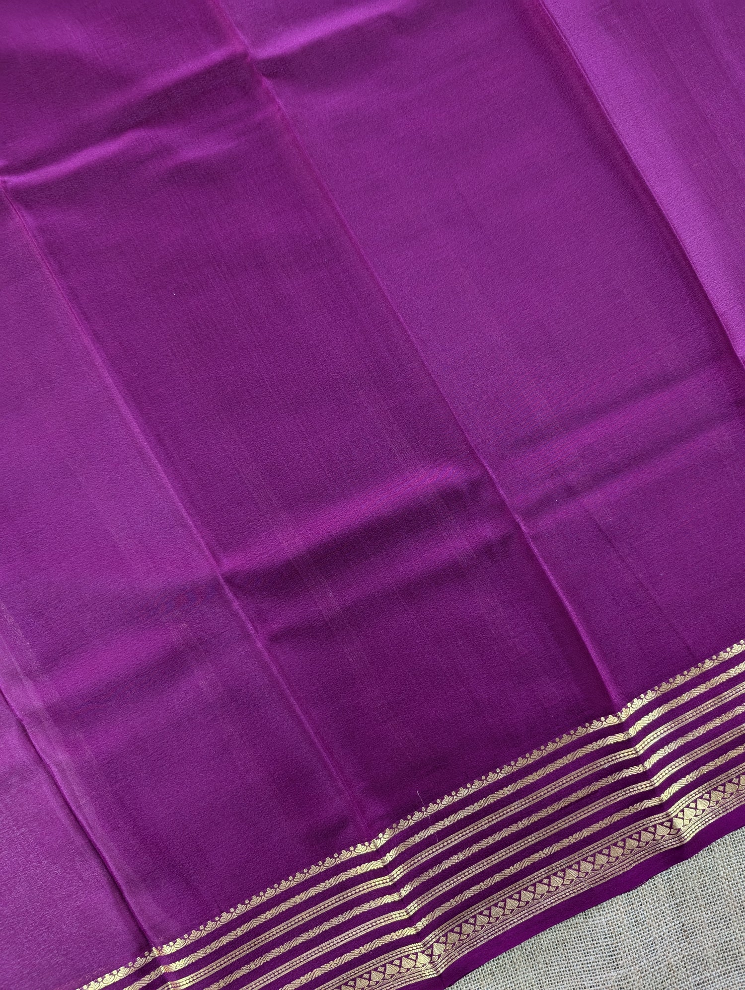 Pure Mysore Silk Crepe - Cream with Purple