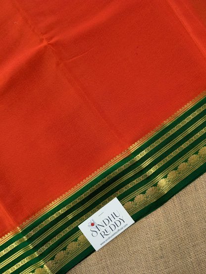 Pure Mysore Silk Crepe - Burnt Orange with Green