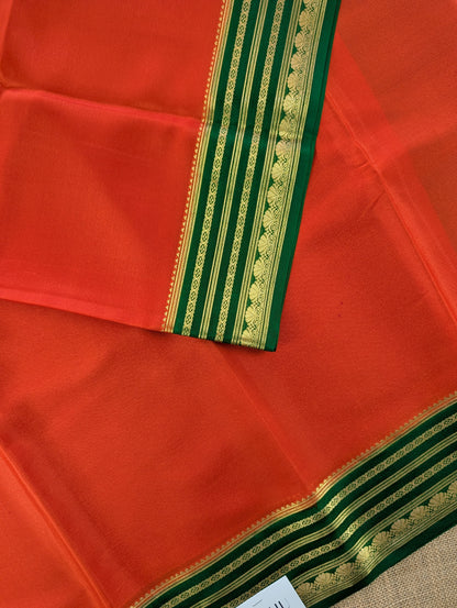 Pure Mysore Silk Crepe - Burnt Orange with Green