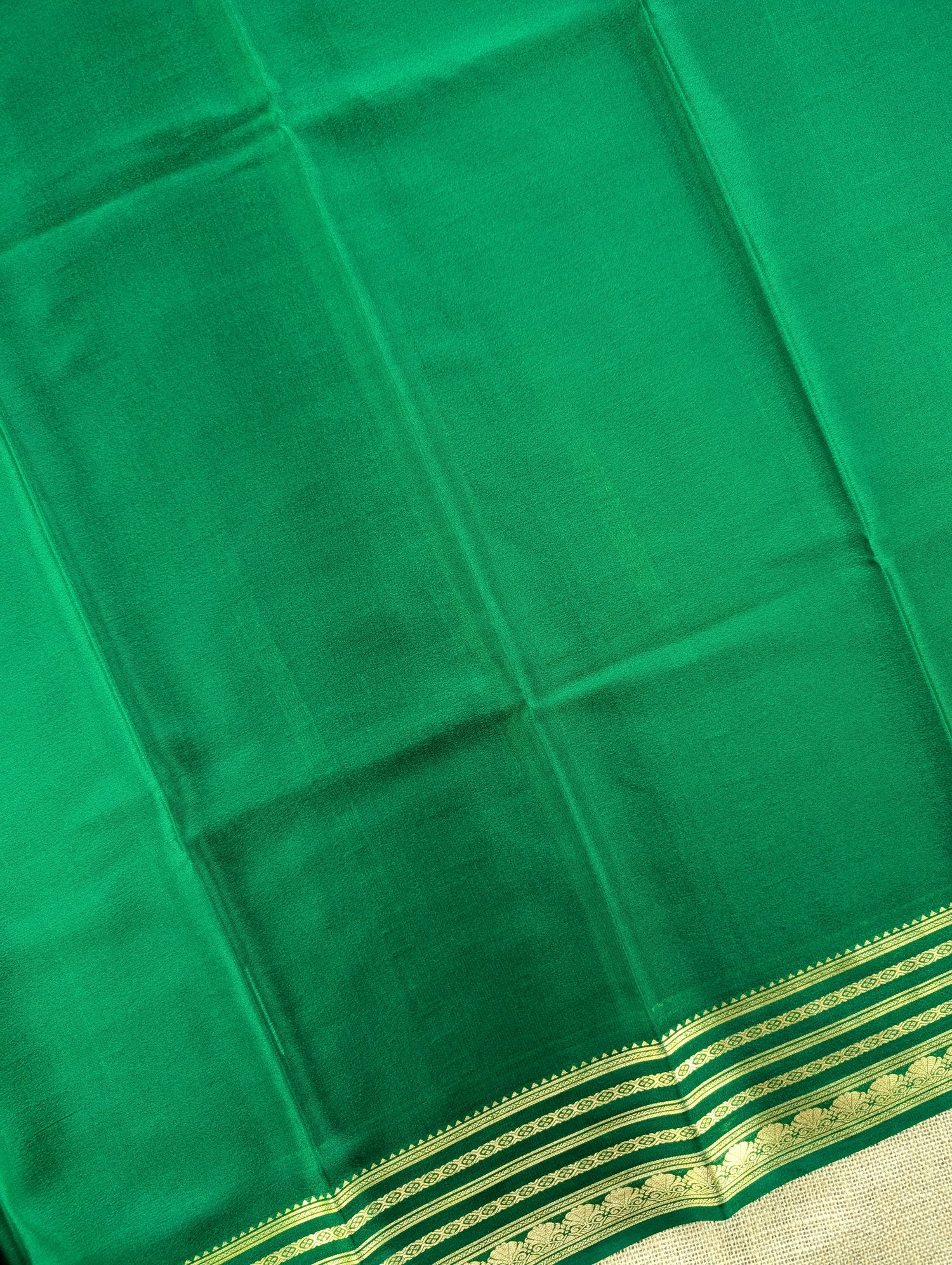 Pure Mysore Silk Crepe - Burnt Orange with Green