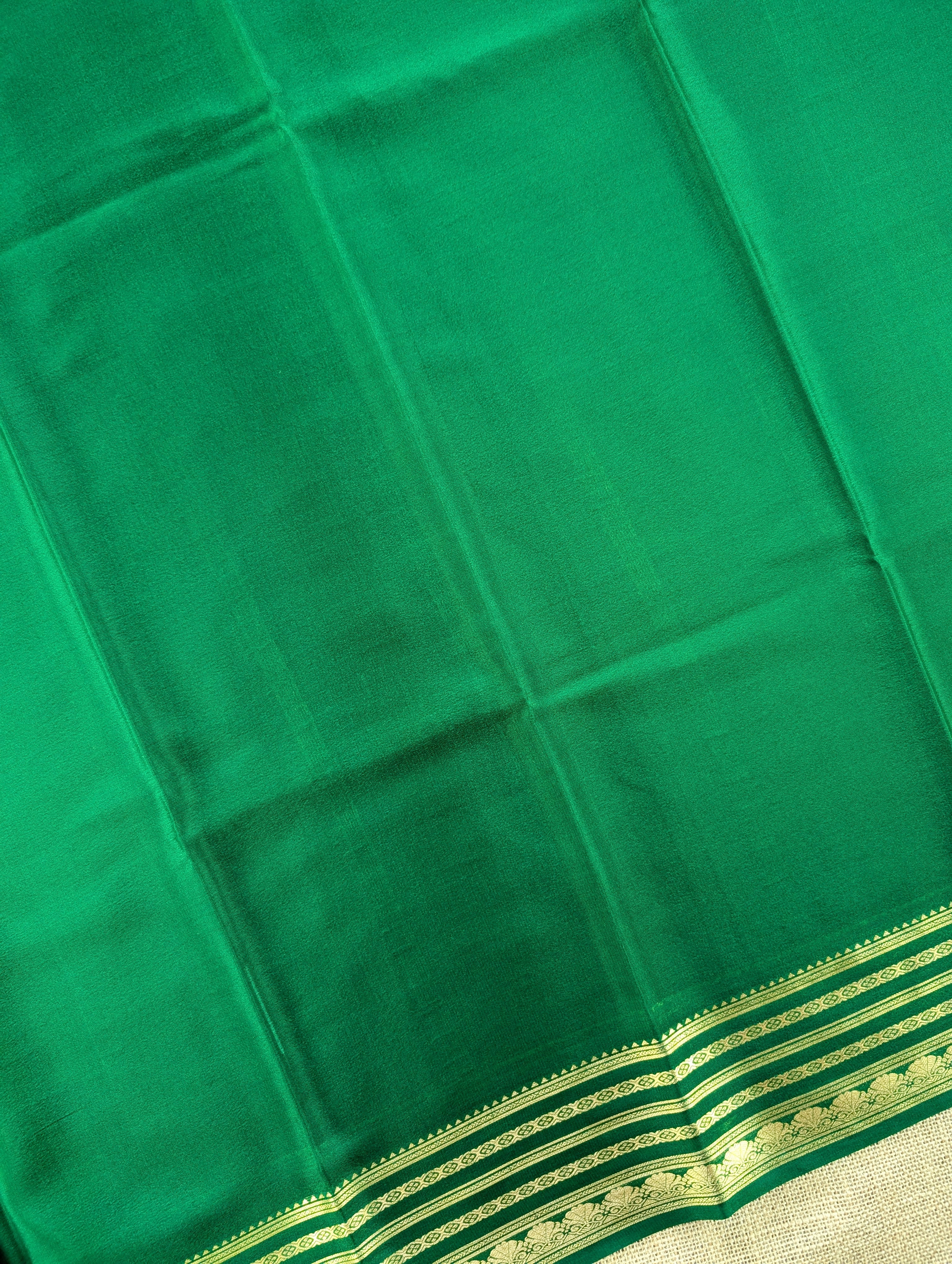 Pure Mysore Silk Crepe - Burnt Orange with Green