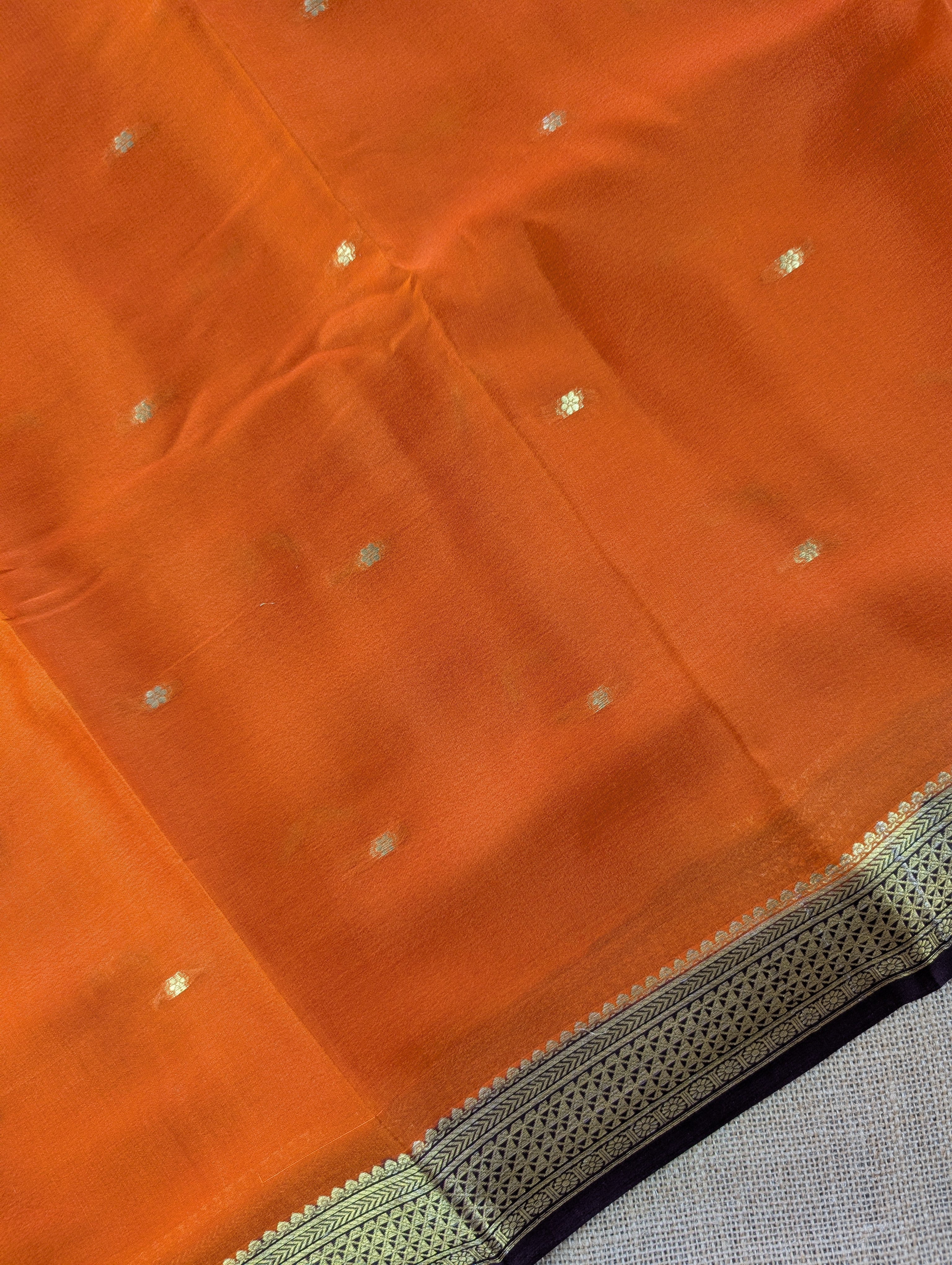 Pure Mysore Silk Crepe - Burnt Orange with Brown